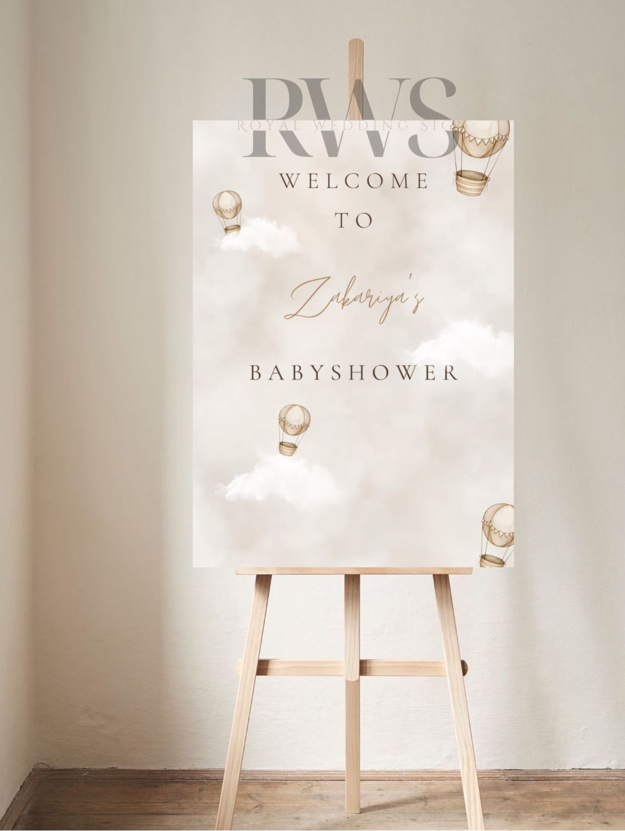 Babyshower Wolkjes en Beige Luchtballon - Welkomstbord