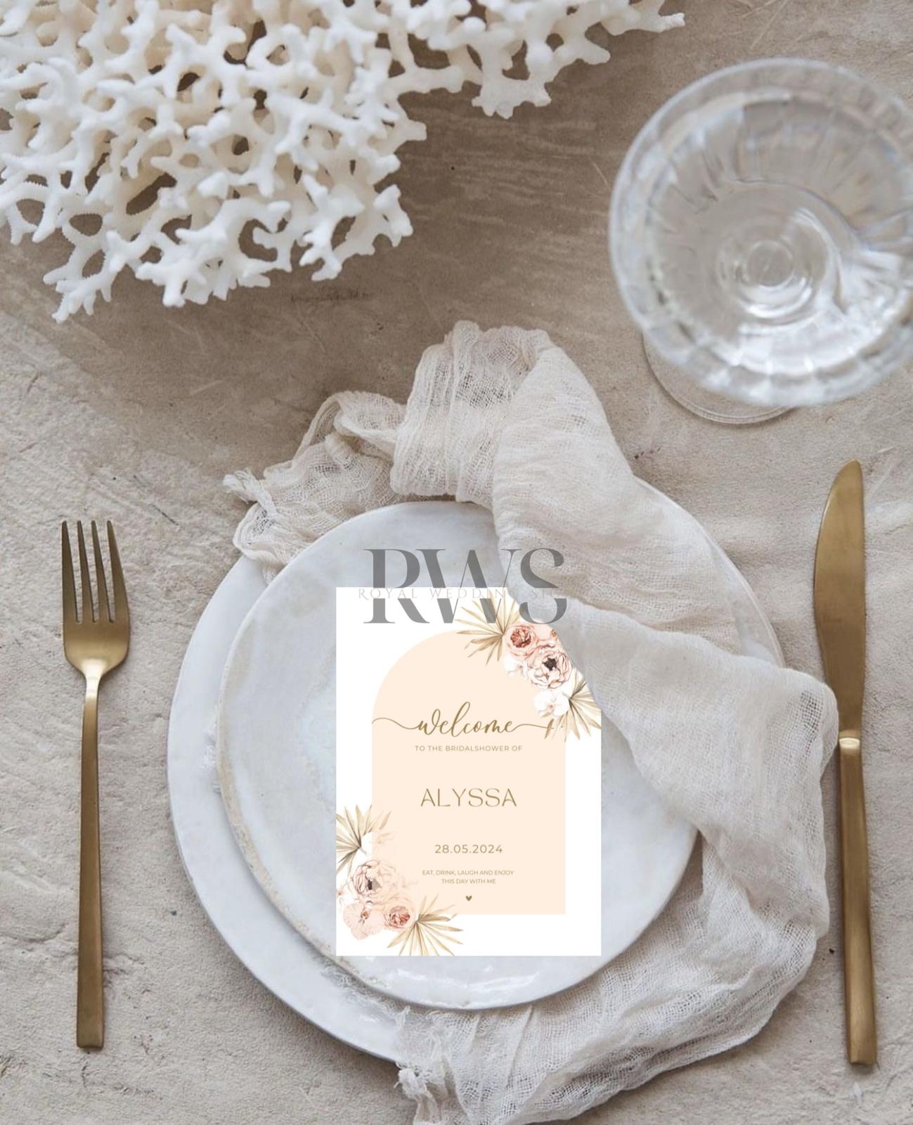 Beige Bloemen Bridal Shower - Tafelkaart