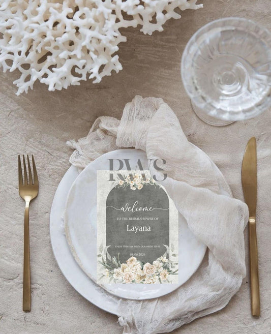 Mintgroen met Beige Bloemen Bridal Shower - Tafelkaart