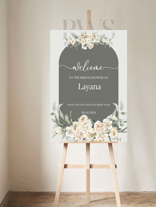 Mintgroen met Beige Bloemen Bridal Shower - Welkomstbord